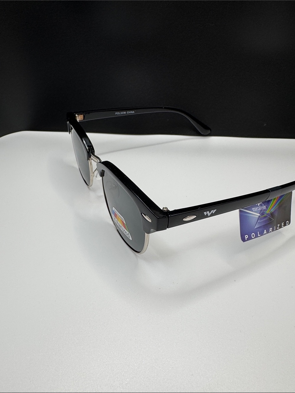 Classic Clubmaster-Style Polarized Sunglasses in Black - Picture 4 of 8